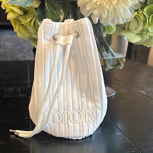 Dior White Pleated Cosmetic Drawstring Bag